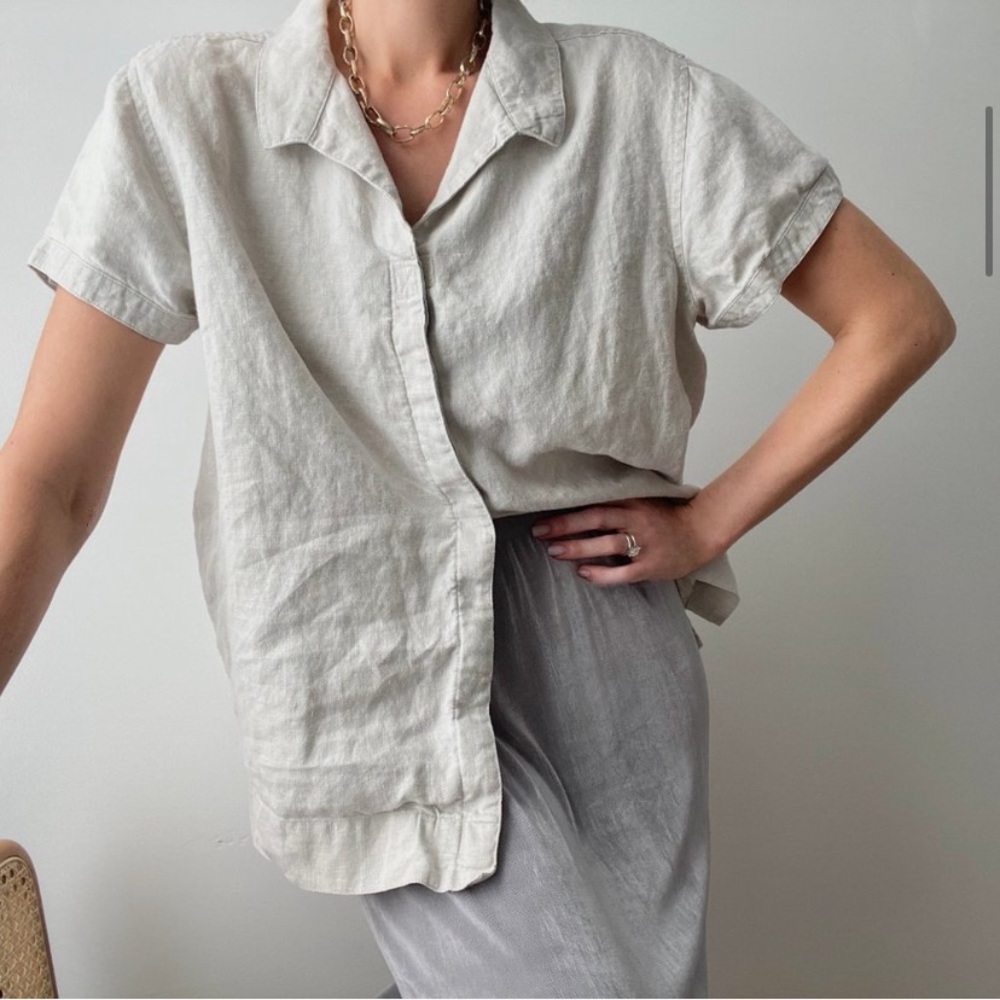 Vintage Linen Relaxed Button Up Top